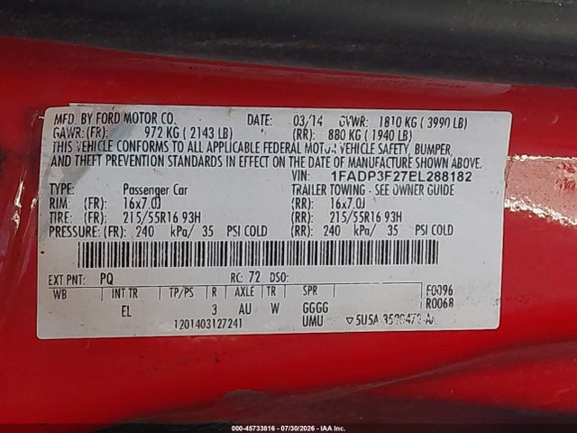 Ford FOCUS SE 2014 1FADP3F27EL288182 Image 9