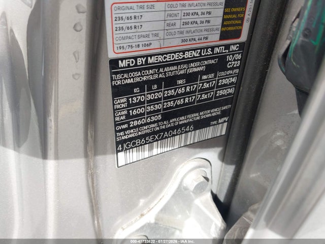 Aukcja sprzedaży 2007 Mercedes-benz R 350 4matic, vin: 4JGCB65EX7A046546, numer aukcji: 45733822