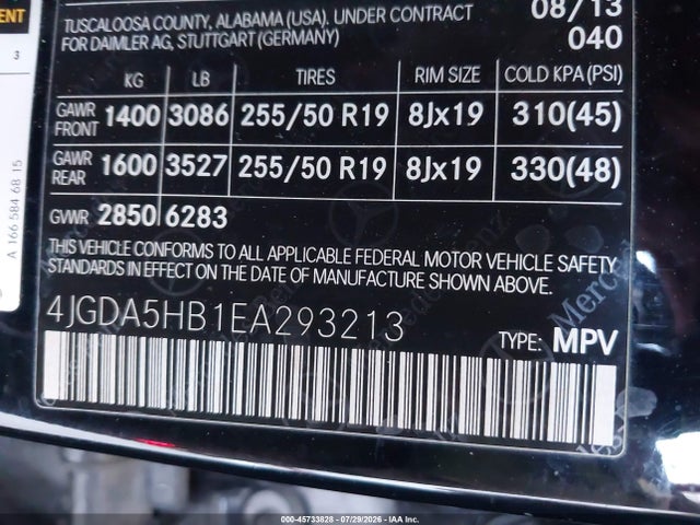 4JGDA5HB1EA293213 Mercedes-Benz Ml 350 4matic
