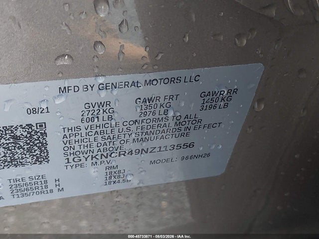 Aukcja sprzedaży 2022 Cadillac Xt5 Fwd Premium Luxury, vin: 1GYKNCR49NZ113556, numer aukcji: 45733871