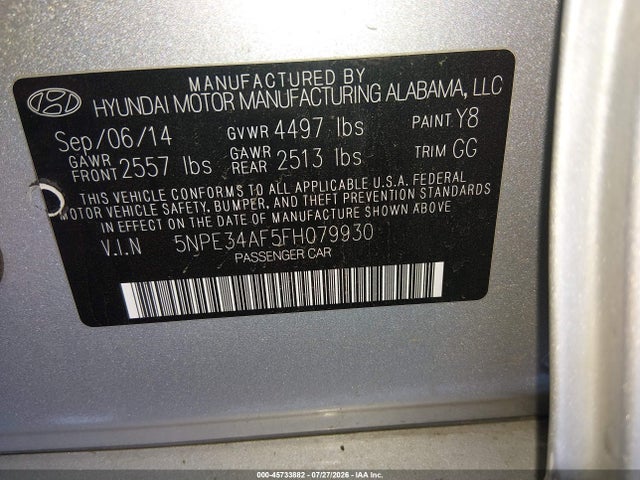 Hyundai Sonata Sport 2015 5NPE34AF5FH079930 Image 9