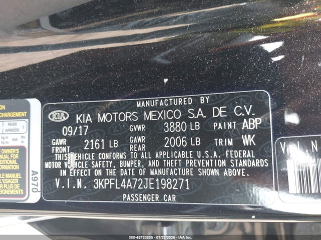 2018 Kia Forte Lx მანქანა იყიდება აუქციონზე, vin: 3KPFL4A72JE198271, აუქციონის ნომერი: 45733885