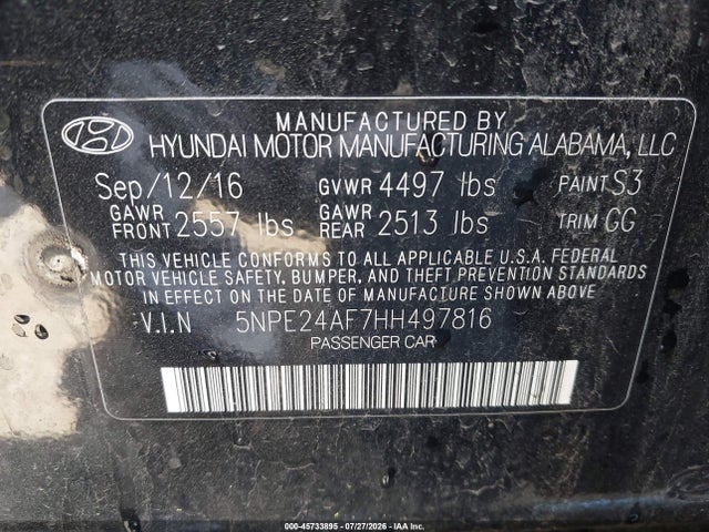 Hyundai SONATA SE 2017 5NPE24AF7HH497816 Image 9