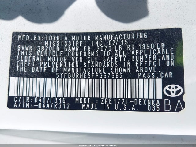 Toyota COROLLA LE 2015 5YFBURHE5FP357562 Image 9