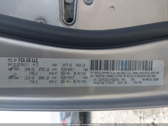 Продажа на аукционе авто 2017 Dodge Journey Sxt, vin: 3C4PDCBG1HT636701, номер лота: 45733933