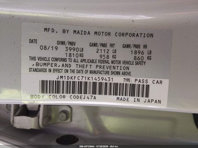 45733944 :رقم المزاد ، JM1DKFC71K1459431 vin ، 2019 Mazda Cx-3 Touring مزاد بيع