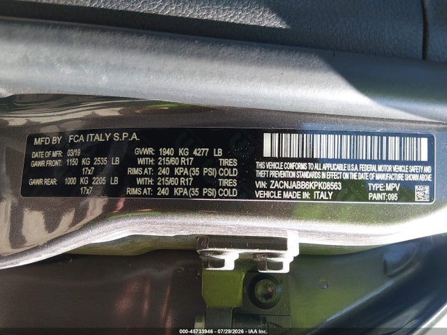 ZACNJABB6KPK08563 Jeep Renegade Latitude Fwd