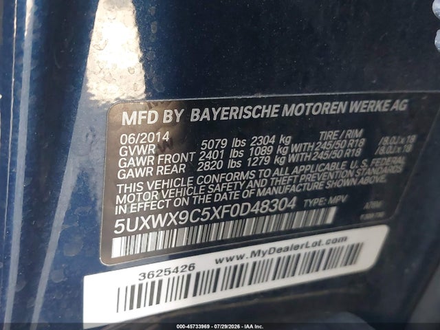 Продаж на аукціоні авто 2015 Bmw X3 Xdrive28i, vin: 5UXWX9C5XF0D48304, номер лоту: 45733969
