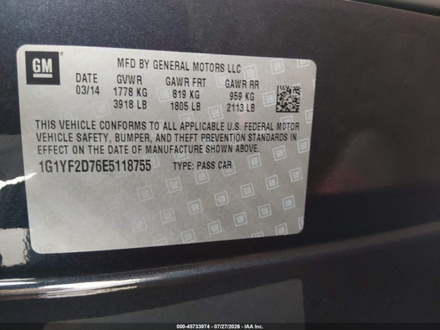 Chevrolet CORVETTE STINGRAY 2014 1G1YF2D76E5118755 Image 9