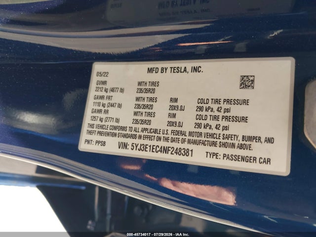 Tesla Model 3 Performance Dual Motor All-wheel Drive 2022 5YJ3E1EC4NF248381 Image 9
