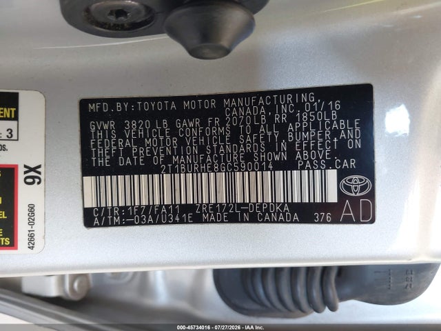 Toyota COROLLA L 2016 2T1BURHE8GC590014 Image 9