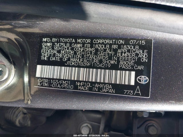 Toyota Prius C Two 2015 JTDKDTB39F1104219 Image 9