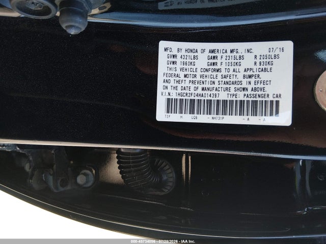 Honda ACCORD EX 2017 1HGCR2F04HA014397 Image 9