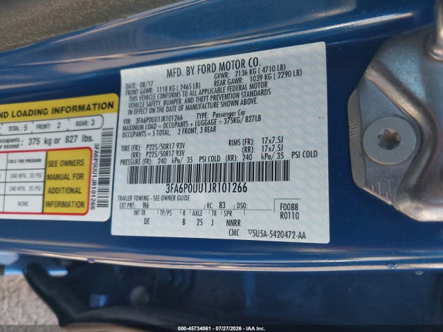 3FA6P0UU1JR101266 Ford Fusion Hybrid S