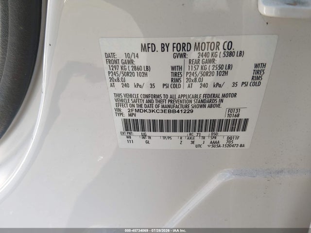 Ford Edge Limited 2014 2FMDK3KC3EBB41229 Image 9