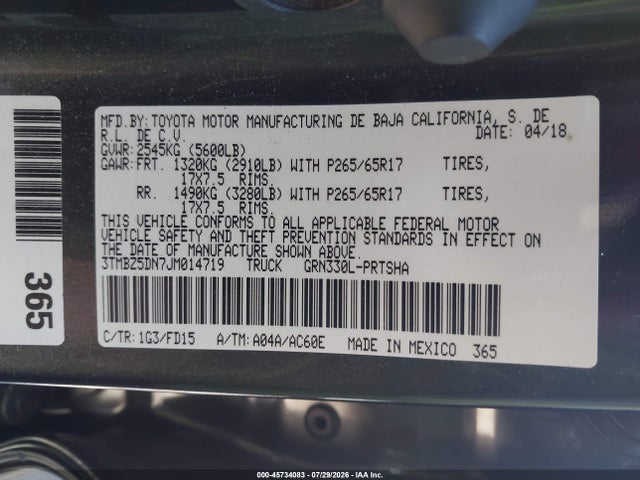 3TMBZ5DN7JM014719 Toyota Tacoma Trd Sport