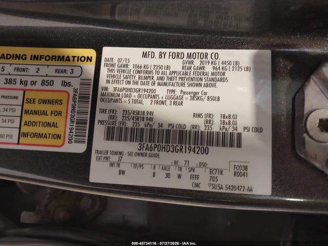 Ford FUSION SE 2016 3FA6P0HD3GR194200 Image 9