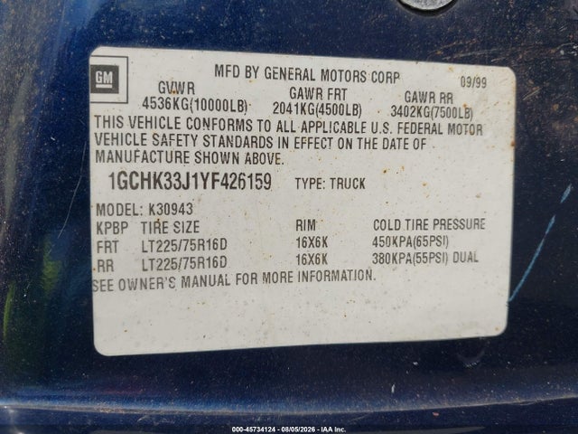 Продажа на аукционе авто 2000 Chevrolet K3500, vin: 1GCHK33J1YF426159, номер лота: 45734124
