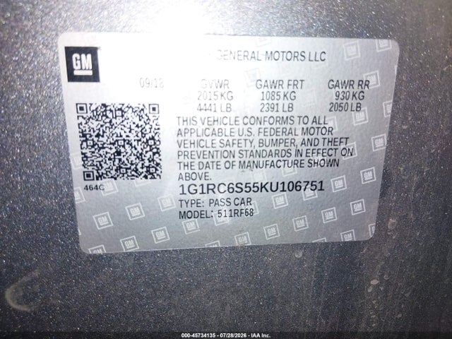 Chevrolet VOLT LT 2019 1G1RC6S55KU106751 Image 9