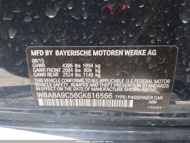 Aukcja sprzedaży 2016 Bmw 320i, vin: WBA8A9C56GK616566, numer aukcji: 45734161