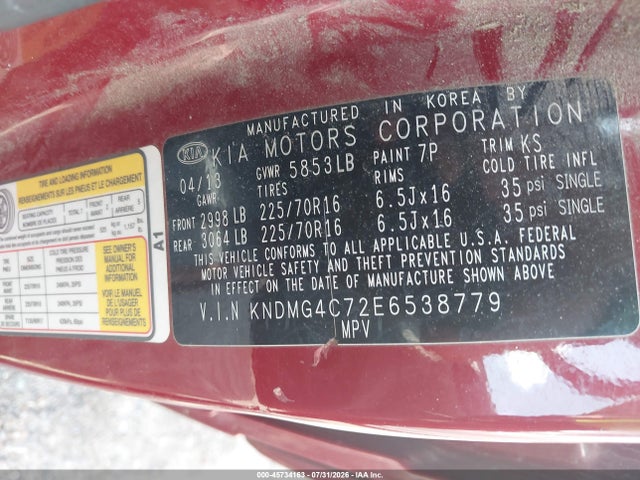 KIA SEDONA LX 2014 KNDMG4C72E6538779 Image 9