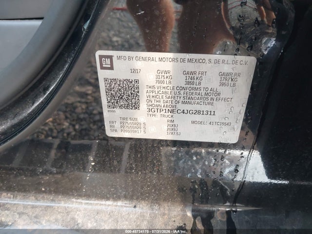 Продаж на аукціоні авто 2018 Gmc Sierra 1500 Slt, vin: 3GTP1NEC4JG281311, номер лоту: 45734170