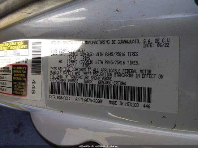 3TYSZ5ANXNT090823 Toyota Tacoma Sr5 V6