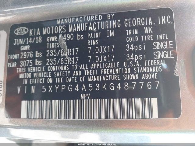 KIA Sorento 3.3l Lx 2019 5XYPG4A53KG487767 Image 9