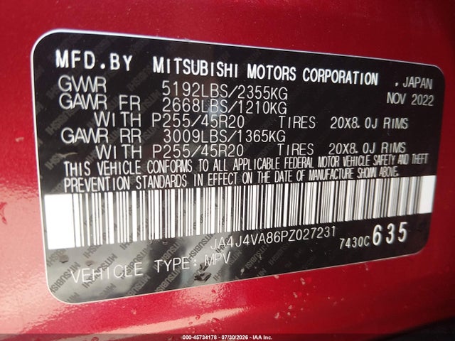 Продажа на аукционе авто 2023 Mitsubishi Outlander Sel 2.5 S-awc, vin: JA4J4VA86PZ027231, номер лота: 45734178