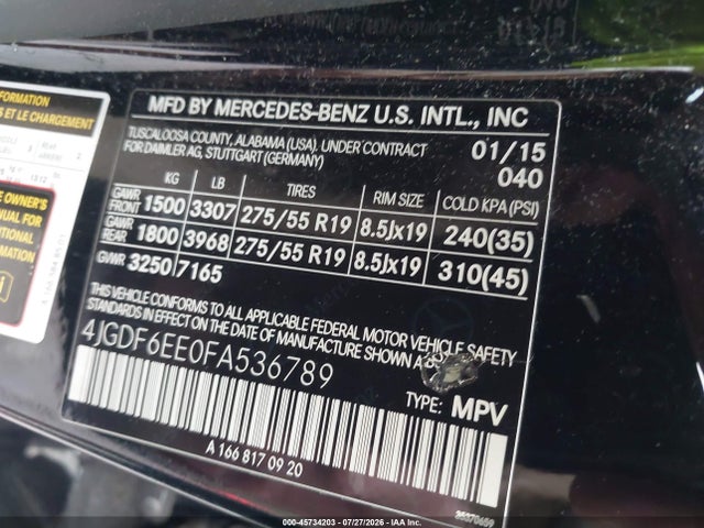 2015 Mercedes-benz Gl 450 4matic მანქანა იყიდება აუქციონზე, vin: 4JGDF6EE0FA536789, აუქციონის ნომერი: 45734203