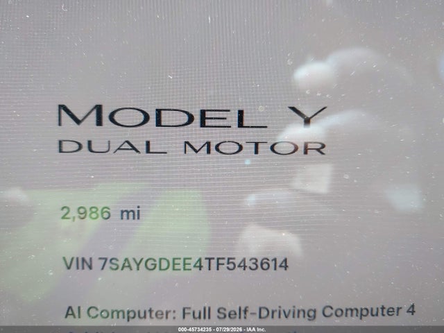 Aukcja sprzedaży 2026 Tesla Model Y All-wheel Drive/long Range Launch Series/premium All-wheel Drive, vin: 7SAYGDEE4TF543614, numer aukcji: 45734235