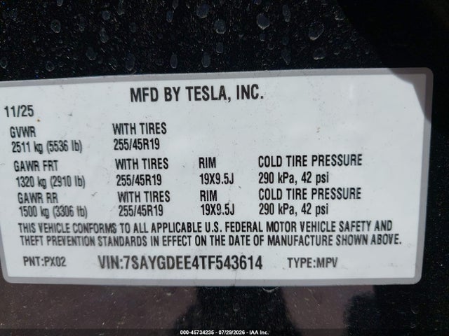 Aukcja sprzedaży 2026 Tesla Model Y All-wheel Drive/long Range Launch Series/premium All-wheel Drive, vin: 7SAYGDEE4TF543614, numer aukcji: 45734235
