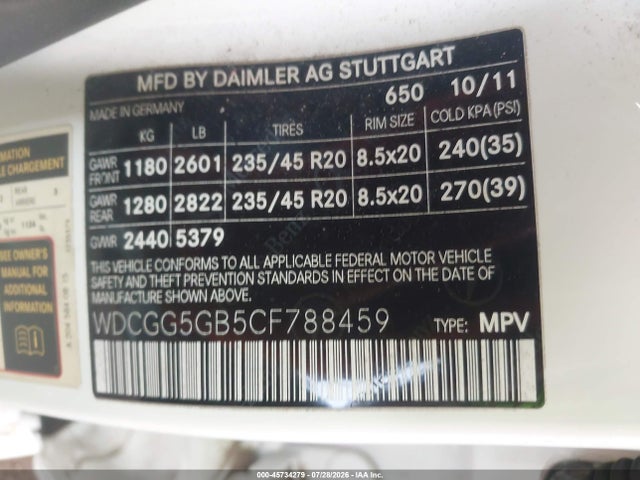 45734279 :رقم المزاد ، WDCGG5GB5CF788459 vin ، 2012 Mercedes-benz Glk 350 مزاد بيع