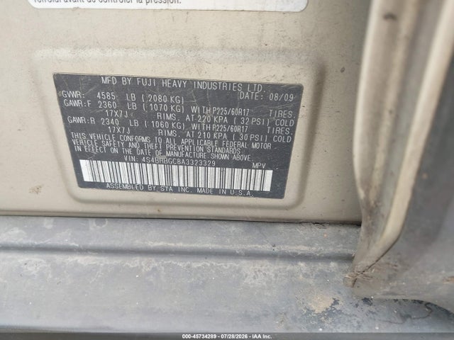 Aukcja sprzedaży 2010 Subaru Outback 2.5i Premium, vin: 4S4BRBGC8A3323329, numer aukcji: 45734289