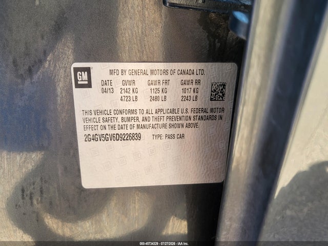 Продаж на аукціоні авто 2013 Buick Regal Gs, vin: 2G4GV5GV6D9226839, номер лоту: 45734329