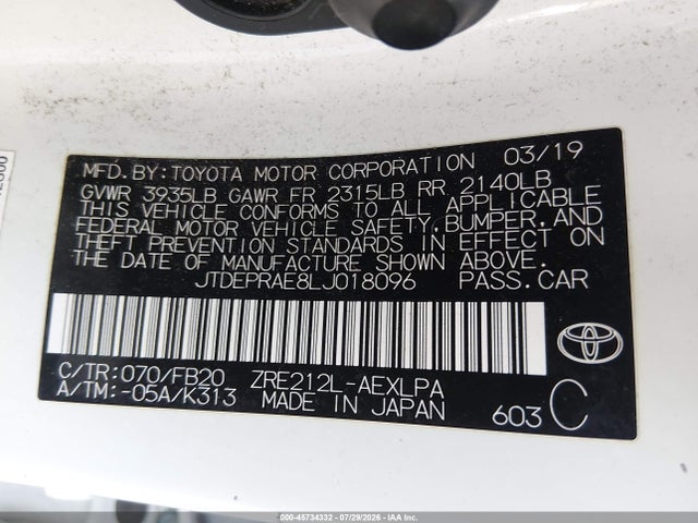 Toyota COROLLA LE 2020 JTDEPRAE8LJ018096 Image 9