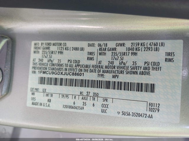 Ford ESCAPE SE 2018 1FMCU9GDXJUC88601 Image 9
