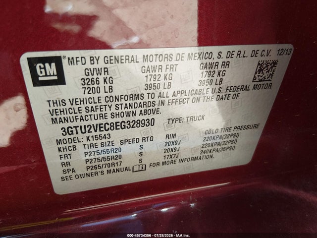 GMC Sierra 1500 Slt 2014 3GTU2VEC8EG328930 Image 9