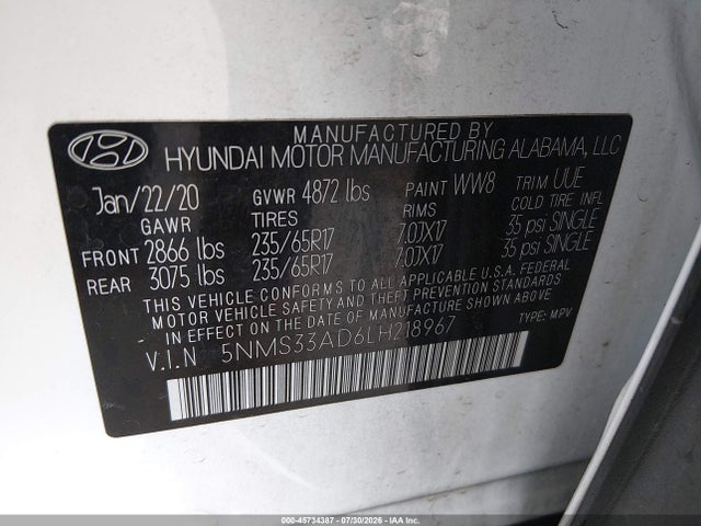 Hyundai Santa Fe Sel 2020 5NMS33AD6LH218967 Image 9