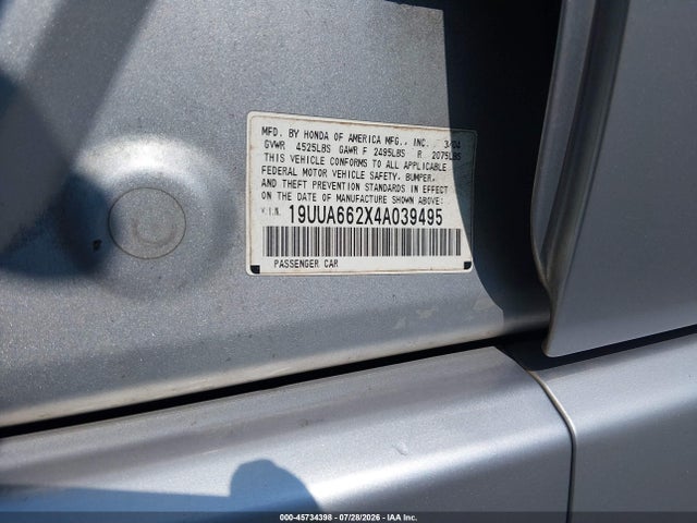 Продаж на аукціоні авто 2004 Acura Tl Base W/nav System (a5), vin: 19UUA662X4A039495, номер лоту: 45734398