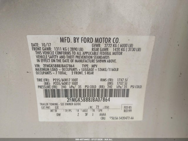 Ford FLEX SE 2018 2FMGK5B88JBA07864 Image 9