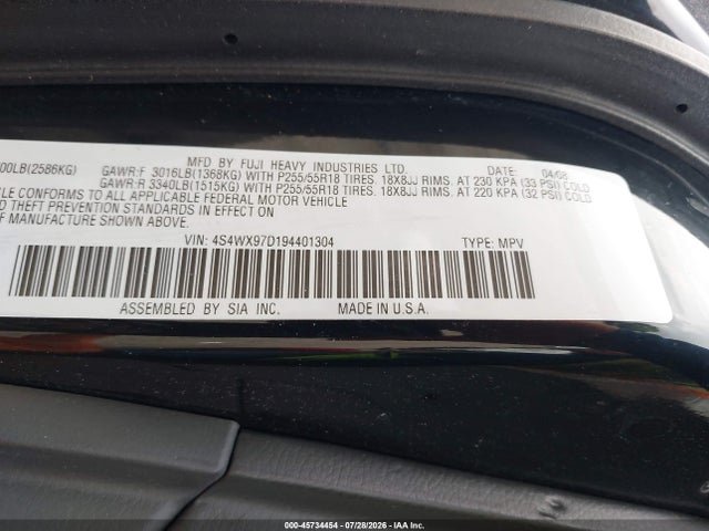 45734454 :رقم المزاد ، 4S4WX97D194401304 vin ، 2009 Subaru Tribeca Limited 7-passenger/special Edition 7-passenger مزاد بيع