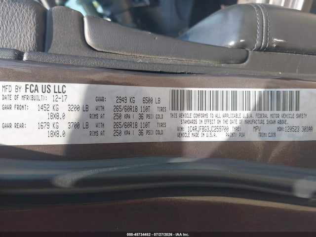 2018 Jeep Grand Cherokee Limited 4x4 მანქანა იყიდება აუქციონზე, vin: 1C4RJFBG3JC259700, აუქციონის ნომერი: 45734482