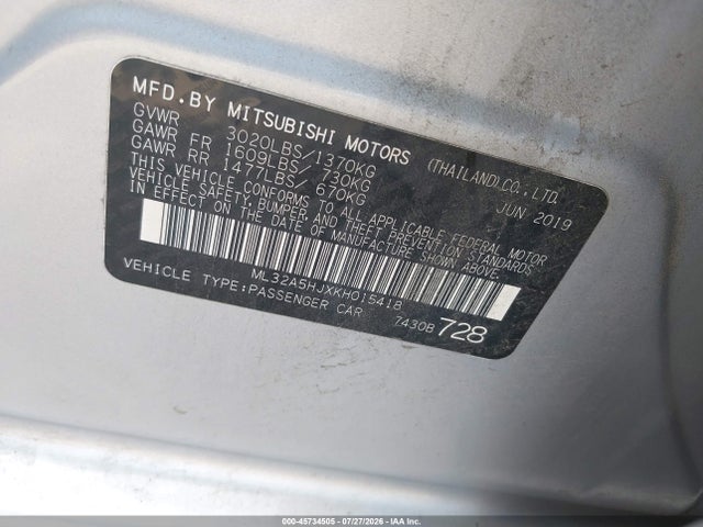 Продаж на аукціоні авто 2019 Mitsubishi Mirage Le, vin: ML32A5HJXKH015418, номер лоту: 45734505