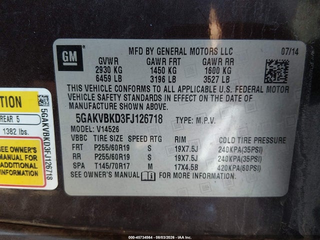 Продажа на аукционе авто 2015 Buick Enclave Leather, vin: 5GAKVBKD3FJ126718, номер лота: 45734564