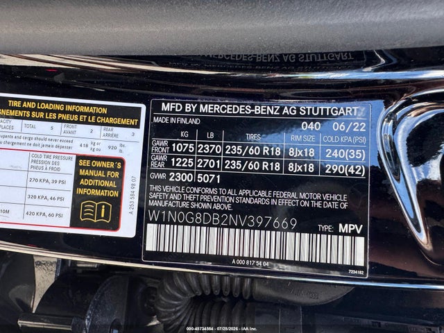 Aukcja sprzedaży 2022 Mercedes-benz Glc 300 Suv, vin: W1N0G8DB2NV397669, numer aukcji: 45734584