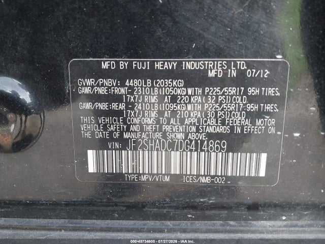 Продажа на аукционе авто 2013 Subaru Forester 2.5x Premium, vin: JF2SHADC7DG414869, номер лота: 45734600