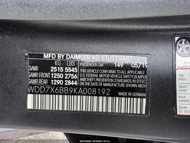 45734607 :رقم المزاد ، WDD7X6BB9KA008192 vin ، 2019 Mercedes-benz Amg Gt 53 4-door Coupe مزاد بيع