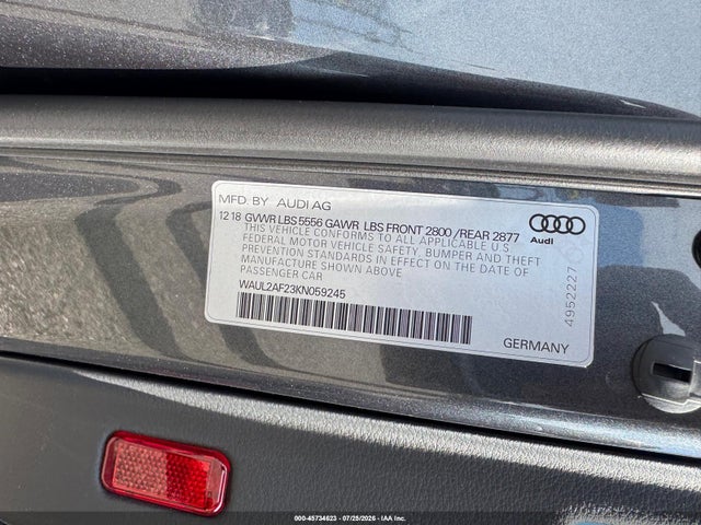 45734623 :رقم المزاد ، WAUL2AF23KN059245 vin ، 2019 Audi A6 55 Premium مزاد بيع