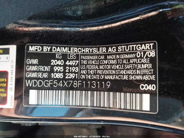 45734631 :رقم المزاد ، WDDGF54X78F113119 vin ، 2008 Mercedes-benz C 300 Luxury/sport مزاد بيع